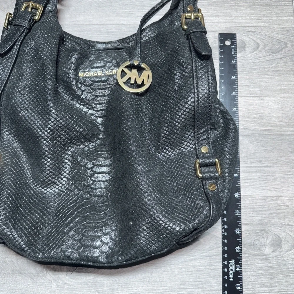 Michael Kors Black Snakeskin Embossed Leather Hobo Shoulder‎ Bag Purse Genuine